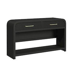 Woodridge Sofa Table with Bottom Shelf in Black with Grain