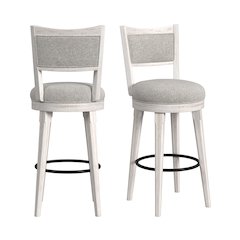 Rogen Rustic Swivel Bar Stool with Grey Fabric in Rustic White (2 Per Carton)