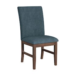 Veronica Dining Side Chair with Denim Blue Fabric in Walnut