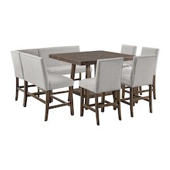 8PC Counter Height Dining Set in Brown-Table, Four Chairs and Complete Bench