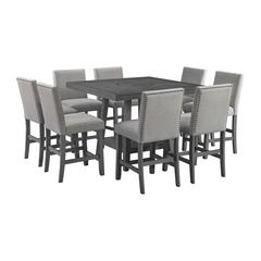 Hester 9PC Counter Height Dining Set in Grey-Table and Eight Chairs