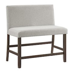 Hester Counter Bench with Upholstered Back and Grey Fabric in Brown