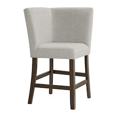 Hester Counter Corner Bench with Upholstered Back and Grey Fabric in Brown