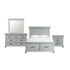Brooks Queen Platform Storage 4PC Bedroom Set in Grey