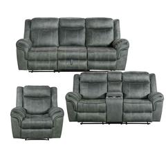 Tasso 3PC Living Room Set in FB367 Charcoal-Sofa, Loveseat & Recliner