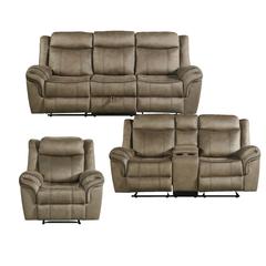 Tasso 3PC Living Room Set in T101 Brown-Sofa, Loveseat & Recliner