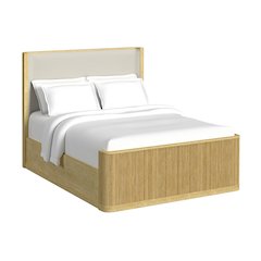 Sutton Queen UPH Bed with White Fabric in Natural