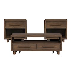 Perth 3PC Occasional Table Set in Brown-Coffee Table & Two End Tables