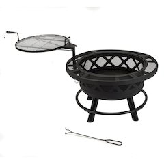 32-Inch Roundup Fire Pit, Black, Adjustable Cooking Shelf