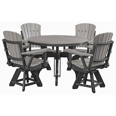 Round Dining Set, 5-Piece, All-Weather HDPE, Umbrella Hole, Gray