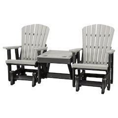 Double Glider Bench with Table, Light Gray, Heavy Duty Poly