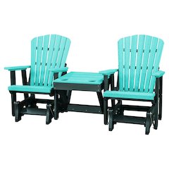 Double Glider Bench with Table, Aruba Blue, Heavy Duty Poly