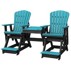 Double Balcony Height Glider, Elevated 2-Seater, Center Table, HDPE, Blue