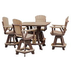 Square Counter Height Dining Set, 5-Piece, Brown HDPE, Patio Table, Foot Rest