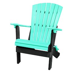 Fan Back Folding Adirondack Chair, Aruba Blue Black, Heavy Duty, Recycled Poly