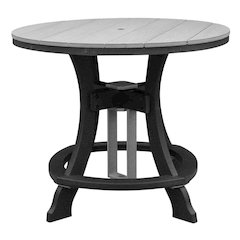 Light Gray Counter Height Round Table With Black Base For Outdoor Dining