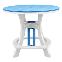 Blue Polyethylene Outdoor Dining Table With White Base, 44-Inch Round Design