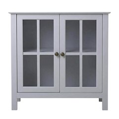 Dark Gray Glass Door Accent Cabinet with Fiberboard Construction