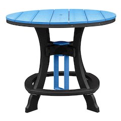 Blue Round Outdoor Dining Table With Black Base, 44-Inch Diameter