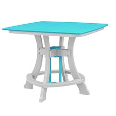 Square Outdoor Dining Table In Aruba Blue With White Base, Polyethylene Material