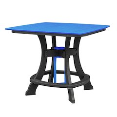Blue Outdoor Square Dining Table, Black Base, Polyethylene Construction