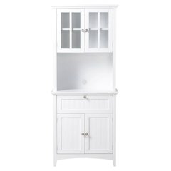 Metal and wood buffet with framed glass doors and drawer for stylish storage