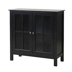 Black Glass Door Accent Cabinet with Display Storage and Fiberboard Construction