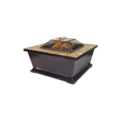 36-Inch Square Steel Fire Pit, Oil Rubbed Bronze, Slate Top