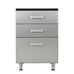 Metal storage cabinet with three drawers for garage organization