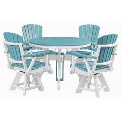 Five Piece Round Dining Height Dining Set in Aruba Blue with a White Base