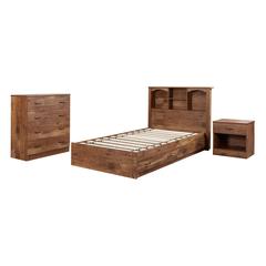 Twin Sized Bookcase Headboard and Twin Sized Platform Bed Combo in Mountain Oak