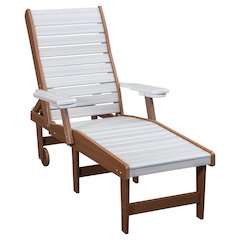 HDPE Outdoor Chaise Lounge Chair in Seashell and Antique Mahogany