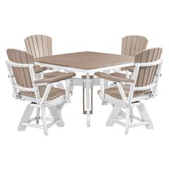 Five Piece Square Dining Height Dining Set in Weatherwood with a White Base