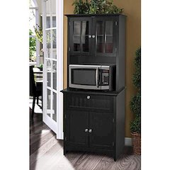Buffet and Hutch with Framed Glass Doors and Drawer in Black