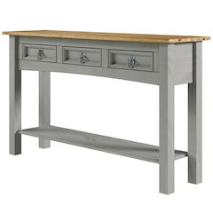 Wood Three Drawer Hall Table Console in Corona Gray
