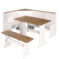 Solid Pine Corner Dining Booth in Distressed White