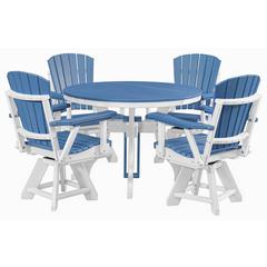 Five Piece Round Dining Height Dining Set in Blue with a White Base
