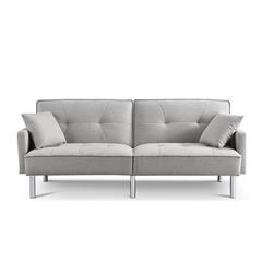 Tufted Futon Convertible Sofa Sleeper with Two Throw Pillows