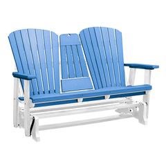 Two Seat Fan Back Glider with Drop Down Table/Cup Holder in Blue