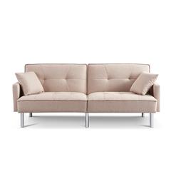 Tufted Futon Convertible Sofa Sleeper with Two Throw Pillows