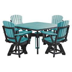 Fice Piece Square Dining Height Dining Set in Aruba Blue with a Black Base