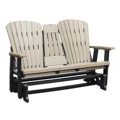 Two Seat Fan Back Glider with Drop Down Table/Cup Holder in Weatherwood
