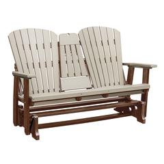 Two Seat Fan Back Glider with Drop Down Table/Cup Holder in Weatherwood