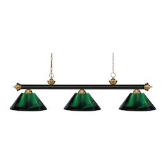 Z-Lite Riviera 3 Light Billiard, Steel Frame, Green Shade Color