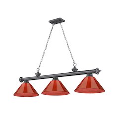 Z-Lite Cordon 3 Light Billiard, Steel Frame, Red Shade Color