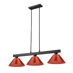 Z-Lite Cobalt 3 Light Billiard, Steel Frame, Red Shade Color