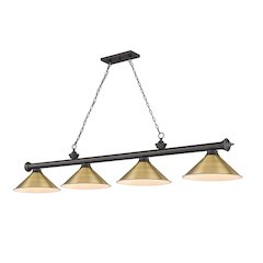 Z-Lite Cordon 4 Light Billiard, Steel Frame, Rubbed Brass Shade Color