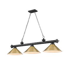 Z-Lite Cordon 3 Light Billiard, Steel Frame, Rubbed Brass Shade Color