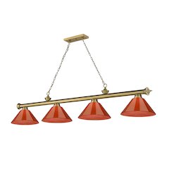 Z-Lite Cordon 4 Light Billiard, Steel Frame, Red Shade Color