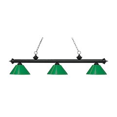 Z-Lite Riviera 3 Light Billiard, Steel Frame, Green Shade Color